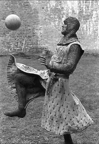 John Cleese taking a break during the filming of “Monty Python and the Holy Grail”