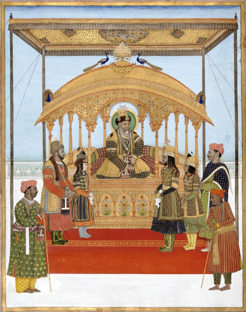 Ghulam Murtaza Khan, The Delhi Darbar of Akbar II, sitting on the peacock throne, India